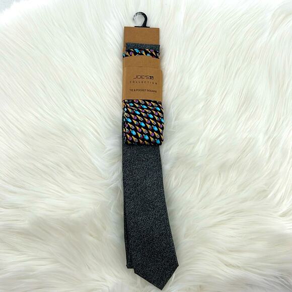 Joe's Collection Tie & Pocket Square Set - Gray Heather/Ice Cream Cones - NWT - Picture 1 of 6